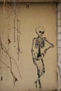 Sreet art on wall: skeleton