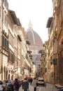 Sreet perspective of Santa Maria dei Fiore& x27;s Dome in a sunny morning in Florence Royalty Free Stock Photo