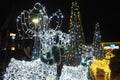 Sremska Mitrovica Serbia 12.7.23 Deer glowing in the night. Happy New Year Christmas decorations with silver white