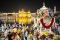 Sri Harmandir Sahib decorated with millions of flowers for Prakash Purab of Sri guru Granth sahib. Royalty Free Stock Photo