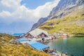 Sri Hemkund Sahib Gurdwara With a Beautiful Waterfall, Hill`s and Cloud`s