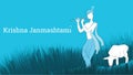 Sri Krishna playing flute on grass, Happy Janmashtami vector illustration