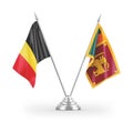 Sri Lanka and Belgium table flags isolated on white 3D rendering