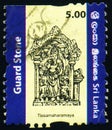SRI LANKA - CIRCA 2012: stamp 5 Sri Lankan rupees printed by Sri Lanka, shows Guard Stone of Sri Lanka, Moonstones of Sri Lanka