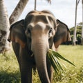 sri lanka closeup of elephant walking while eating grass Royalty Free Stock Photo