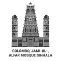 Sri Lanka, Colombo, Jamiul, Alfar Mosque Sinhala travel landmark vector illustration