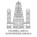 Sri Lanka, Colombo, Jamiul, Alfar Mosque Sinhala travel landmark vector illustration