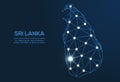 Sri Lanka communication network map. Vector low poly image of a global map with lights in the form of cities. Map in the form of a