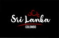 Sri Lanka country on black background with red love heart and its capital Colombo