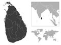 Sri Lanka - detailed country outline and location on world map.