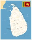 Sri Lanka - detailed map with administrative divisions and country flag