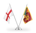 Sri Lanka and England table flags isolated on white 3D rendering