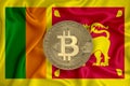 Sri Lanka flag, bitcoin gold coin on flag background. The concept of blockchain, bitcoin, currency decentralization in the country