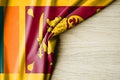 Sri Lanka flag. Fabric pattern flag of Sri Lanka. 3d illustration. with back space for text