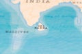 Sri Lanka in Focus on a Tilted World Map.