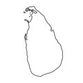Sri Lanka map of black contour curves on white background