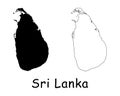 Sri Lanka Country Map. Black silhouette and outline isolated on white background. EPS Vector