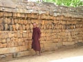 Sri lanka monk who mindfulness in the Anuradhapura walking meditation Royalty Free Stock Photo