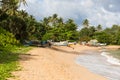 Sri Lanka paradise beach with white sand, Palm trees and a scenic sunset Royalty Free Stock Photo