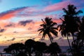 Sri Lanka paradise beach with white sand, Palm trees and a scenic sunset Royalty Free Stock Photo