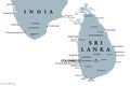 Sri Lanka and part of Southern India, gray political map