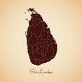 Sri Lanka region map: retro style brown outline.