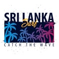 Sri Lanka Surfing graphic with palms. T-shirt design and print. Royalty Free Stock Photo
