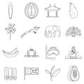 Sri Lanka travel icons set, outline style