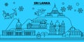 Sri Lanka winter holidays skyline. Merry Christmas, Happy New Year decorated banner with Santa Claus.Sri Lanka linear