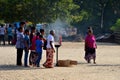 Sri Lankan Hindu Tamil worshippers make offerings at compound of Nallur Kandaswamy temple Jaffna Sri Lanka