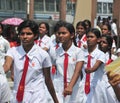 Sri Lankan school children marching in Hikkaduwa
