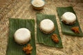 Sri Lankan-style milk rice with hanny coconut sambal on banana leaf\'s