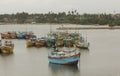 Sri Lankan traditional fishing catamarans, Colorful fishing boats docked docked in the port of Beruwala, Sri Lanka Royalty Free Stock Photo