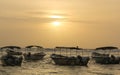 Sri Lankan traditional fishing catamarans, Colorful fishing boats docked docked in the port of Beruwala, Sri Lanka Royalty Free Stock Photo