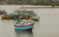 Sri Lankan traditional fishing catamarans, Colorful fishing boats docked docked in the port of Beruwala, Sri Lanka Royalty Free Stock Photo