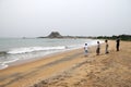 Sri Lankans on the Indian ocean in the place where it took a powerful devastating tsunami in December 2004.