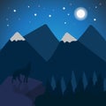 Vector illustration of forests and wolves
