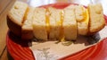 Srikaya toast or Coconut jam bread toast, popular dessert from Malaysians, Indonesians and Singaporeans, a toast bread with kaya