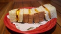 Srikaya toast or Coconut jam bread toast, popular dessert from Malaysians, Indonesians and Singaporeans, a toast bread with kaya