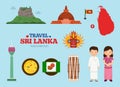 Travel Sri Lanka flat icons set. Sri Lanka element icon map and landmarks