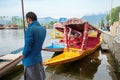 Srinagar, India - April 25, 2017 : Lifestyle in Dal lake, People living in 'House boat ' and using small boat 'Shikara ' for