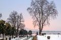 Beautiful view of Dal Lake from Nishat Mughal Garden during winter season, Srinagar, Kashmir, India