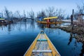 Many Shikara Tourist Boats passing each other at Dal lake in Srinagar, Kashmir, India Royalty Free Stock Photo