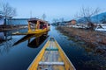 Many Shikara Tourist Boats passing each other at Dal lake in Srinagar, Kashmir, India Royalty Free Stock Photo