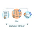 SRM concept icon. Supplier relationship management idea thin line illustration. Planning and managing. Partnership and