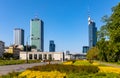 Srodmiescie downtown business district of Warsaw, Poland with Marriott, Chalubinskiego, Varso and Central Tower