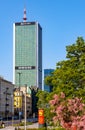 Srodmiescie downtown business district of Warsaw city center with Marriott hotal Tower at Aleje Jerozolimskie avenue in Poland Royalty Free Stock Photo