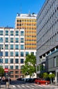 Srodmiescie downtown business district of Warsaw city center over Zurawia street with Wolf Marszalkowska office plaza in Poland