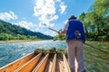 Sromowce Nizne, Poland - August 25, 2015. Dunajec River Gorge. Typical polish raftsman rafts tourists on the Dunajec river.