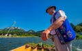 Sromowce Nizne, Poland - August 25, 2015. Dunajec River Gorge. Typical polish raftsman rafts tourists on the Dunajec river.